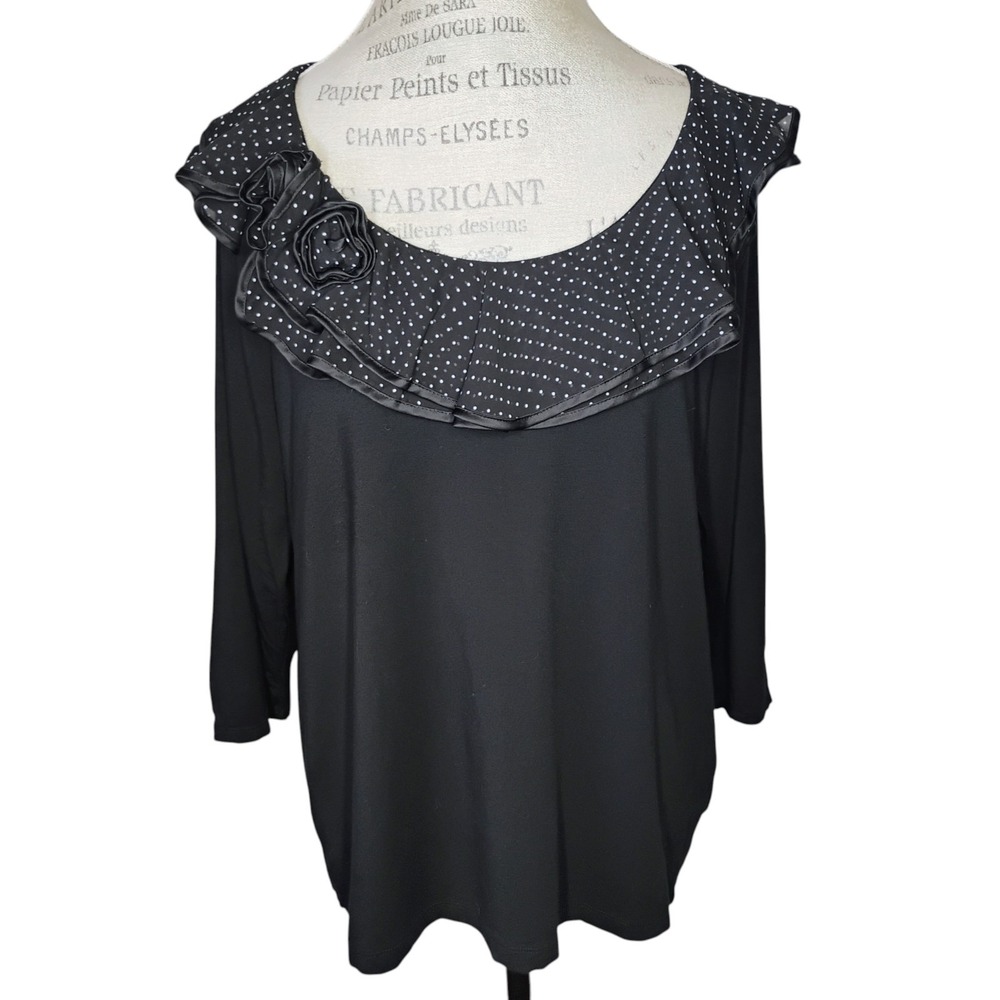 Lauren Ralph Lauren Top Womens 2X Black Polka Dot Ruffle Floret Classic‎ Career